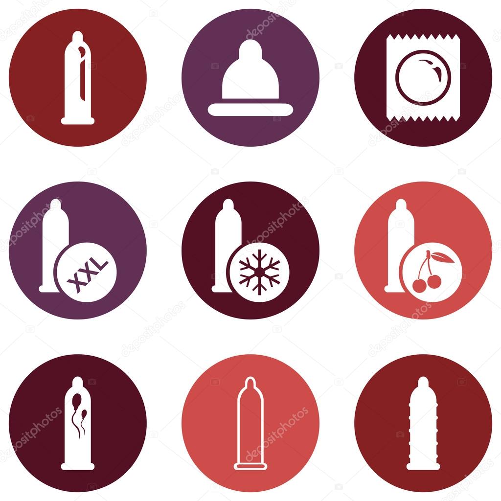 Vector Set of Condom Icons. Types of Condoms.