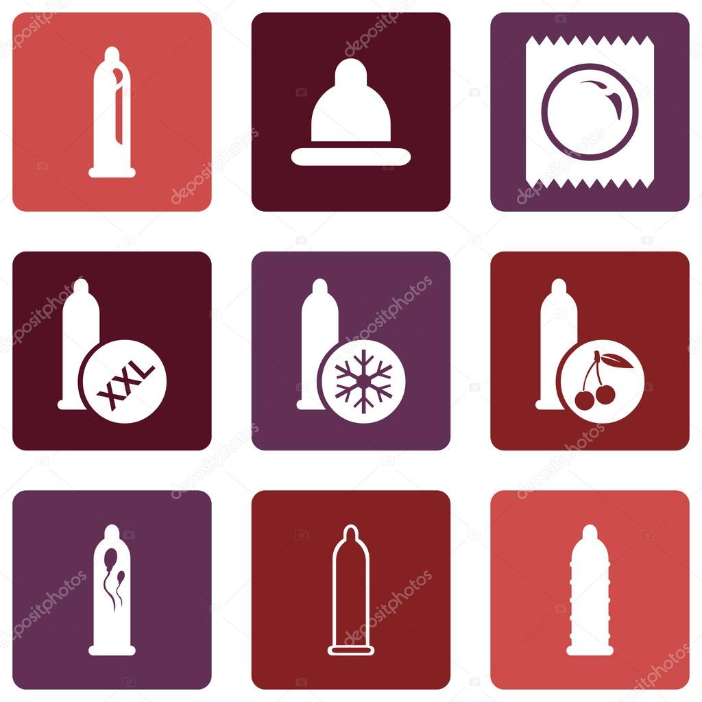 Vector Set of Condom Icons. Types of Condoms.