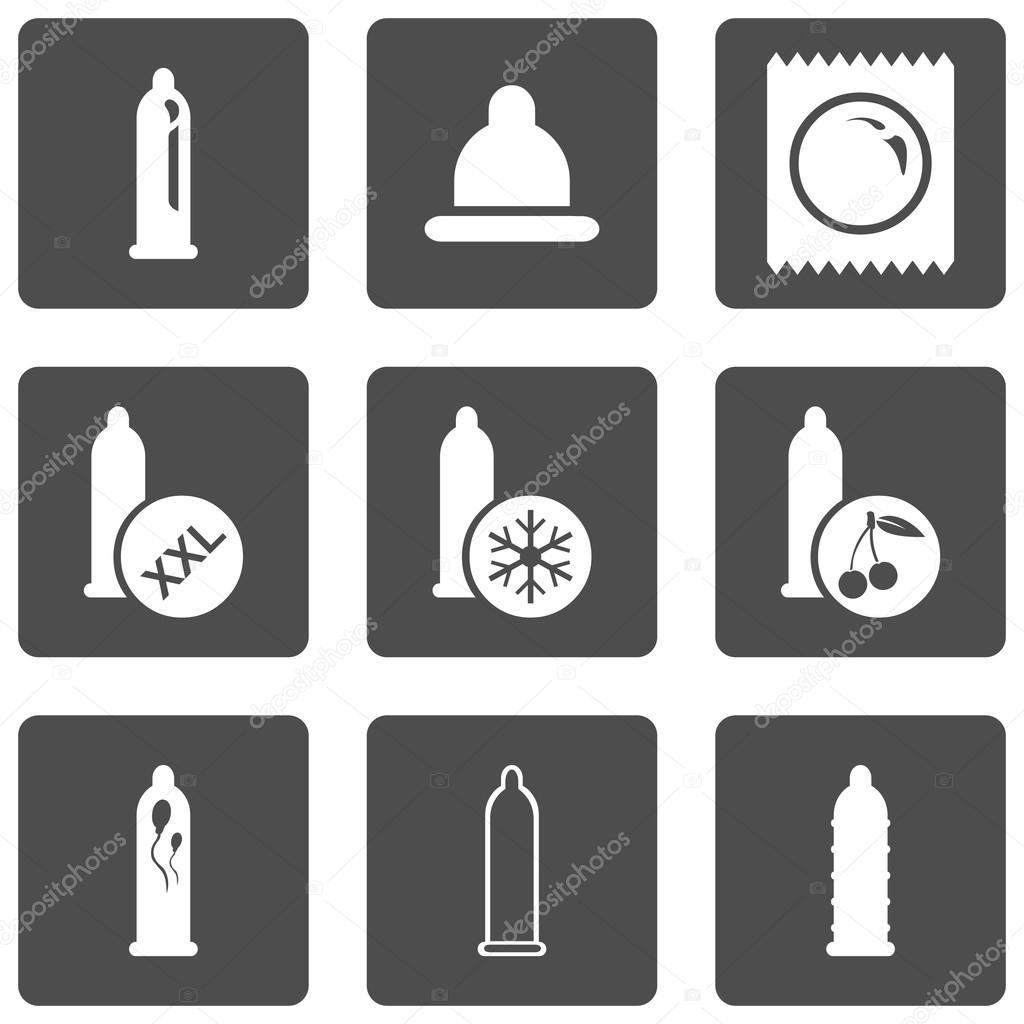 Vector Set of Condom Icons. Types of Condoms.