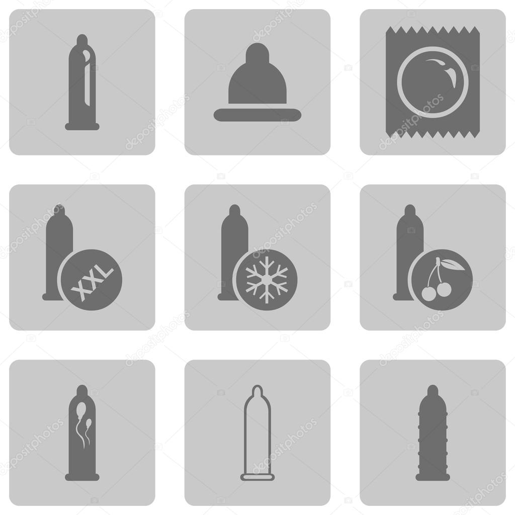 Vector Set of Condom Icons. Types of Condoms.