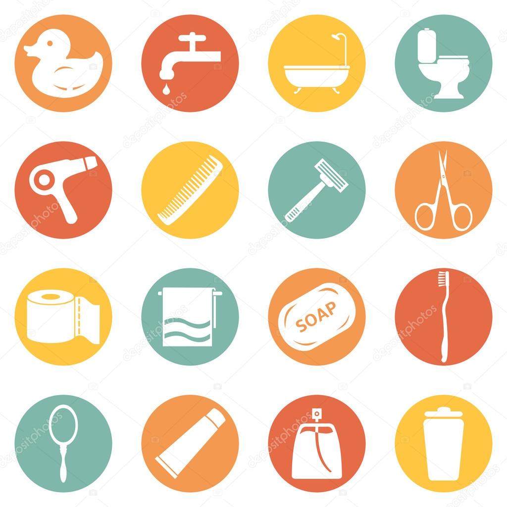 Vector Set of Bathroom and Hygiene Icons.