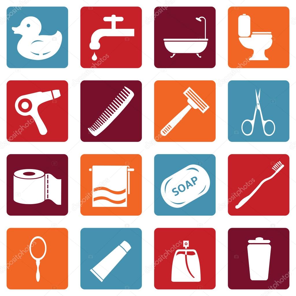 Vector Set of Bathroom and Hygiene Icons.