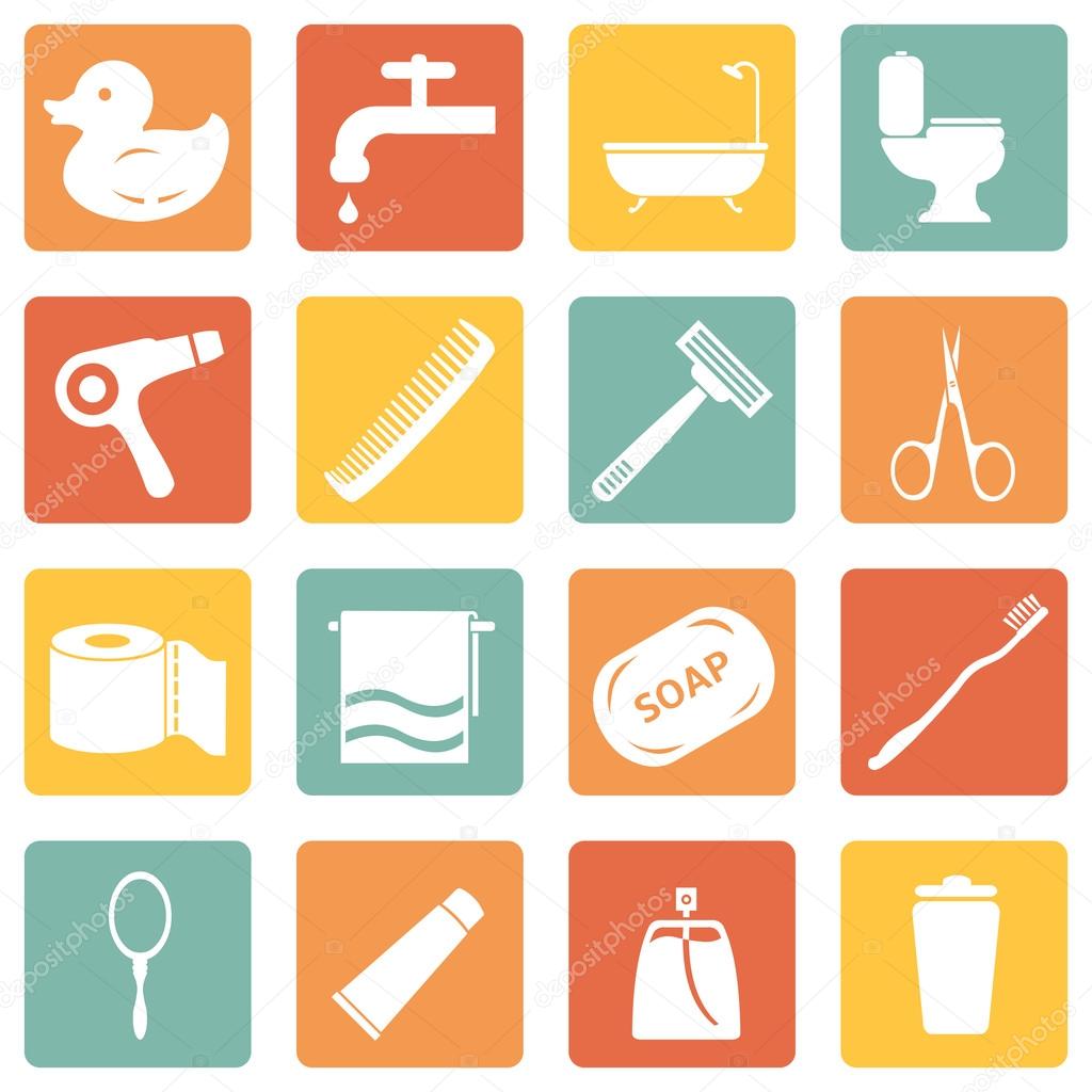 Vector Set of Bathroom and Hygiene Icons.