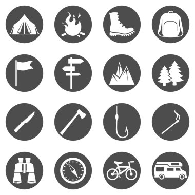 Yürüyüş ve kamp simgeler kümesi