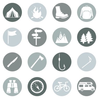 Yürüyüş ve kamp simgeler kümesi