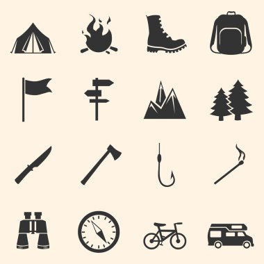 Yürüyüş ve kamp simgeler kümesi