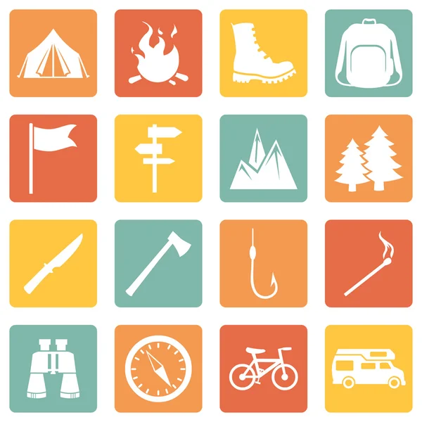 Set of Hiking and Camping icons — Stock Vector