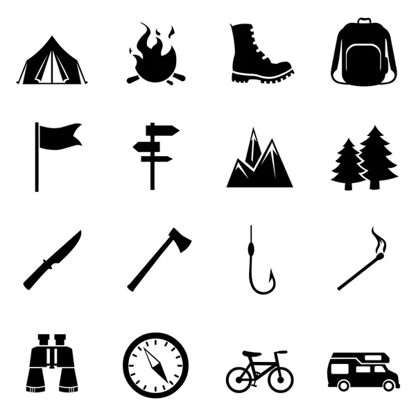 Set van wandel- en Camping pictogrammen — Stockvector