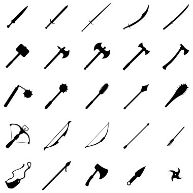 Set of 25 medieval weapon icons clipart