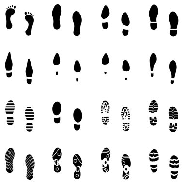 Set of 16 footprint shoes clipart