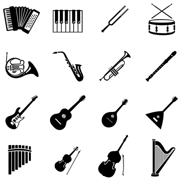 Набор из 16 икон музыкальных инструментов
