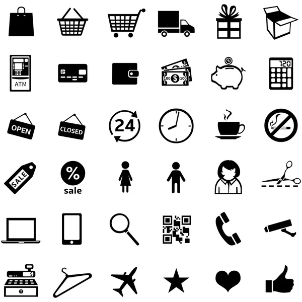 Set van 36 winkelen pictogrammen — Stockvector
