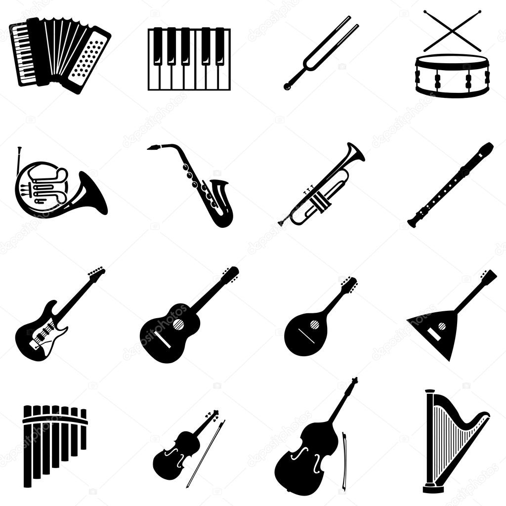 Set of 16  musical instruments icons