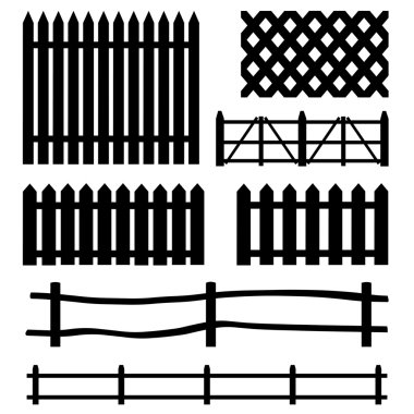 Set of rural fences silhouettes clipart