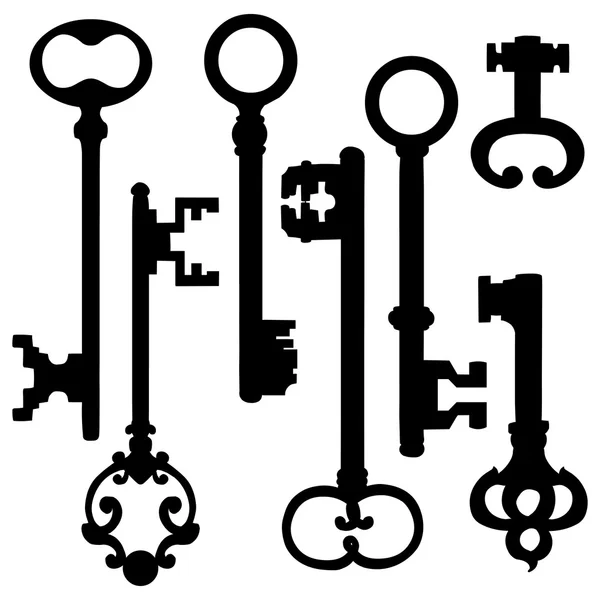 Set of Silhouette Antique Keys — Stock Vector