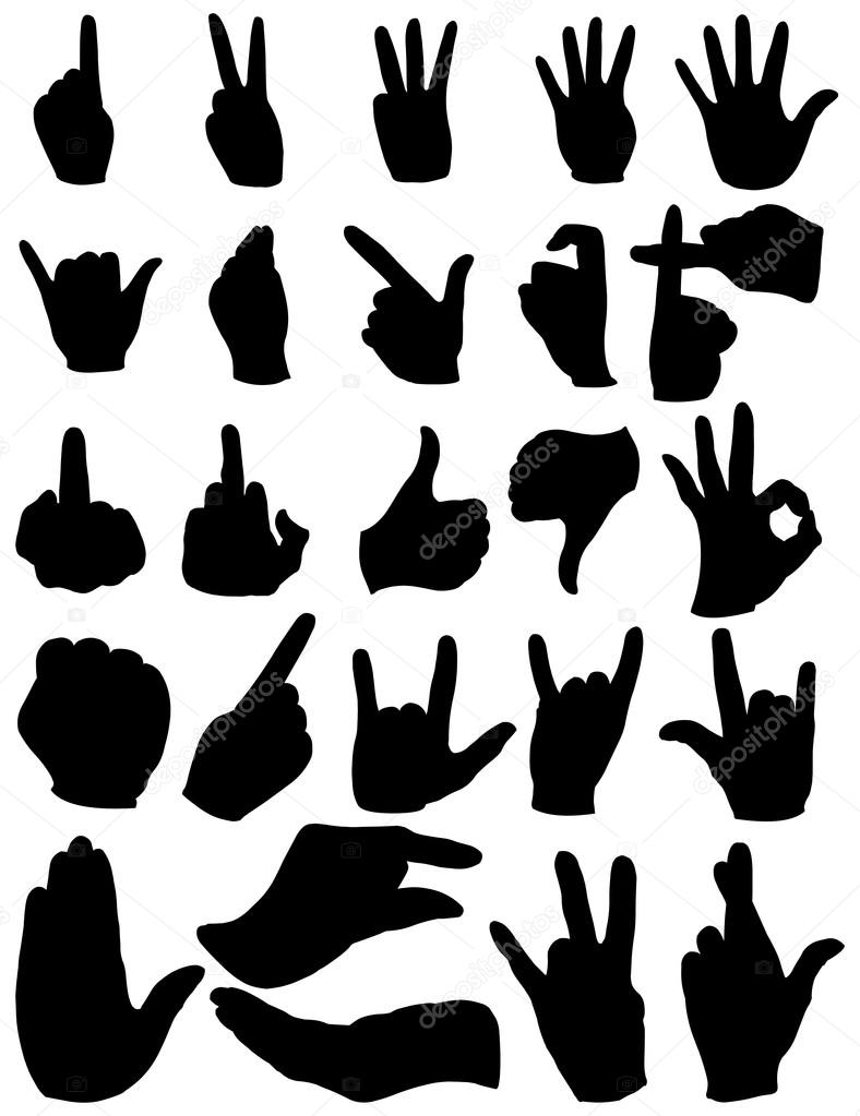 Set of Finger Gestures Silhouettes