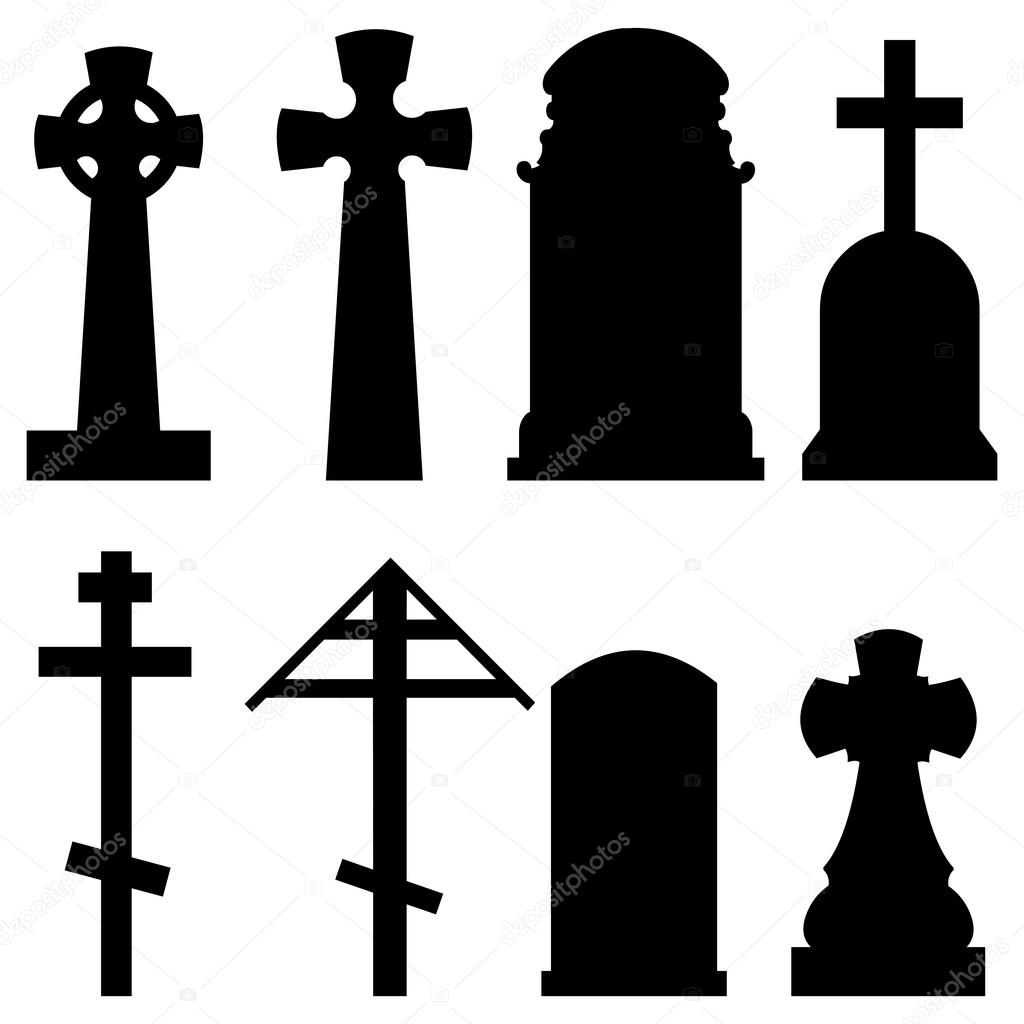 Vector Set of Silhouette Tombstones on white background