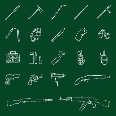 Set of Chalk Weapon Icons clipart