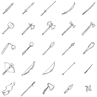 Set of Sketch Medieval Weapon Icons clipart