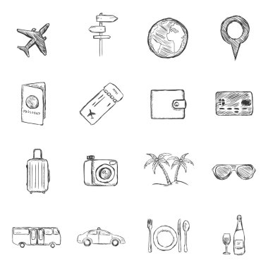 Kroki seyahat ve tatil simgeler kümesi