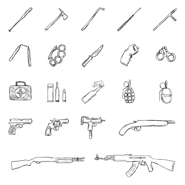Set of Sketch Weapon Icons — Stock Vector