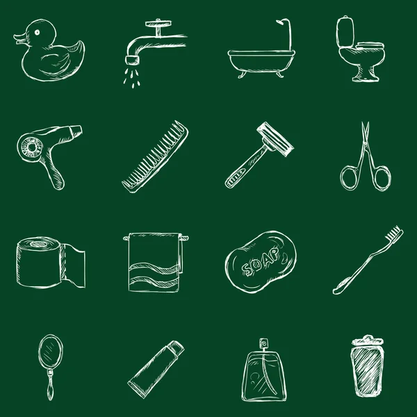Set of Chalk Bathroom and Hygiene Icons. — Stock Vector