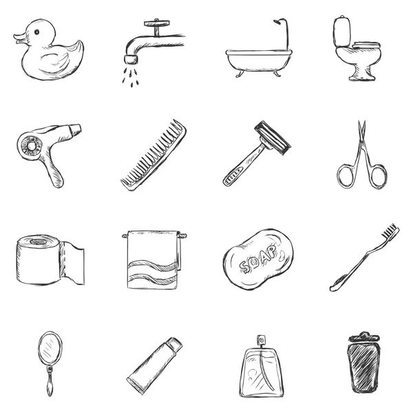 Set de Bocetos Iconos de Baño e Higiene . — Archivo Imágenes Vectoriales