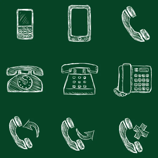 Set of Chalk Telephone Icons — Stock Vector