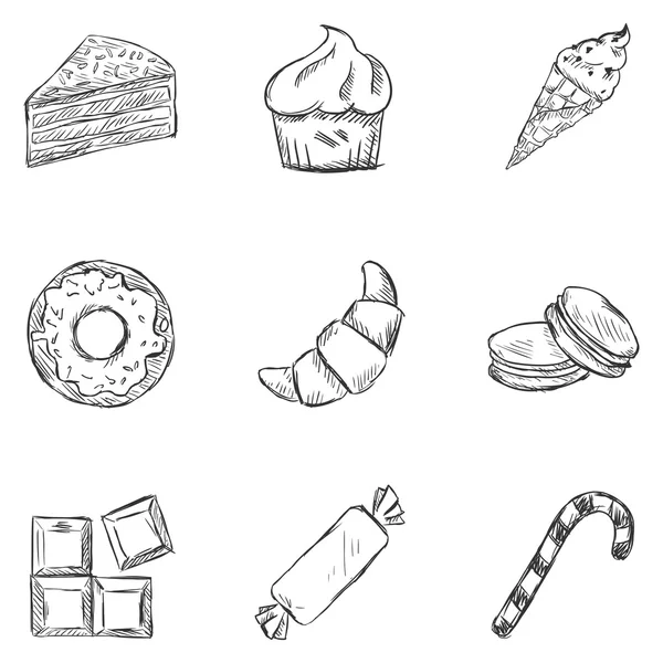 Conjunto de Sketch Postres Iconos . — Vector de stock