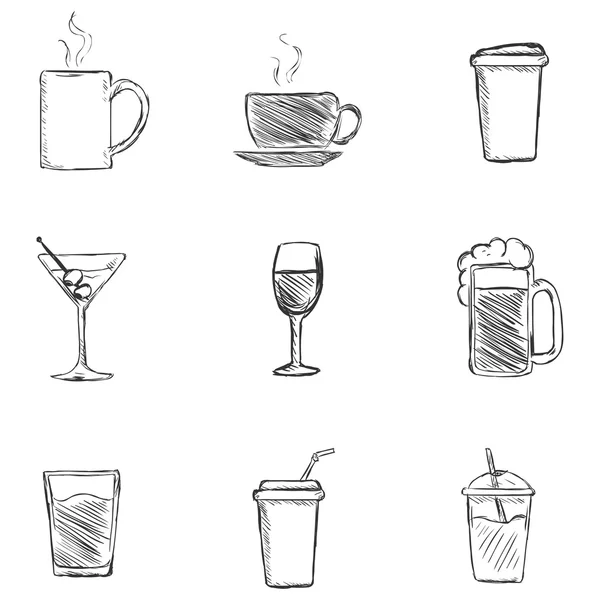 Set of Sketch Drinks Icons. — Stock Vector