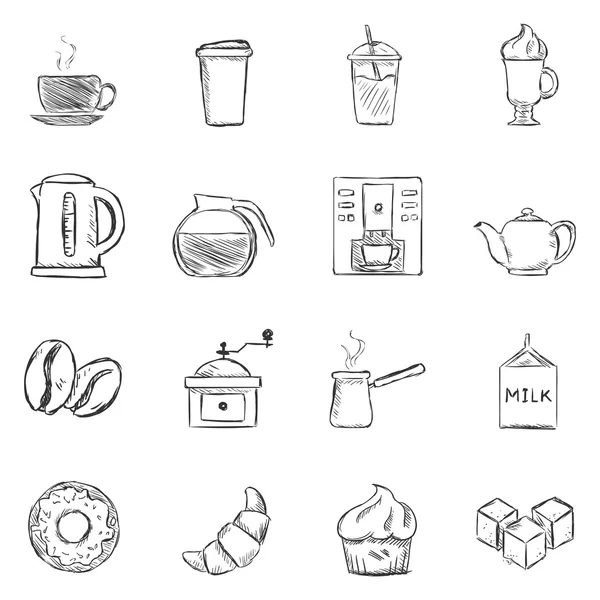Conjunto de iconos de café de boceto — Vector de stock