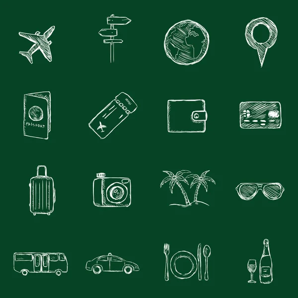 Set of Sketch Travel and Vacation Icons — Stock Vector