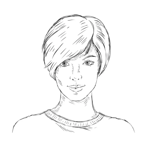 Single Sketch Female Face. — Stock Vector