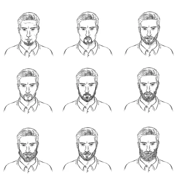 Conjunto de boceto para hombre caras con barbas — Vector de stock