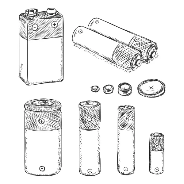 Set schets batterijen — Stockvector