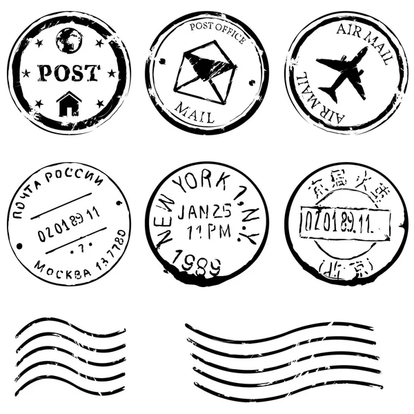 Set di francobolli postali neri — Vettoriale Stock