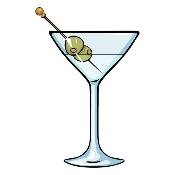 Cartoon-Martini-Glas mit grünen Oliven — Stockvektor
