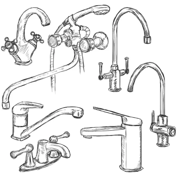 Vector Set of Sketch Faucets. — Stock Vector