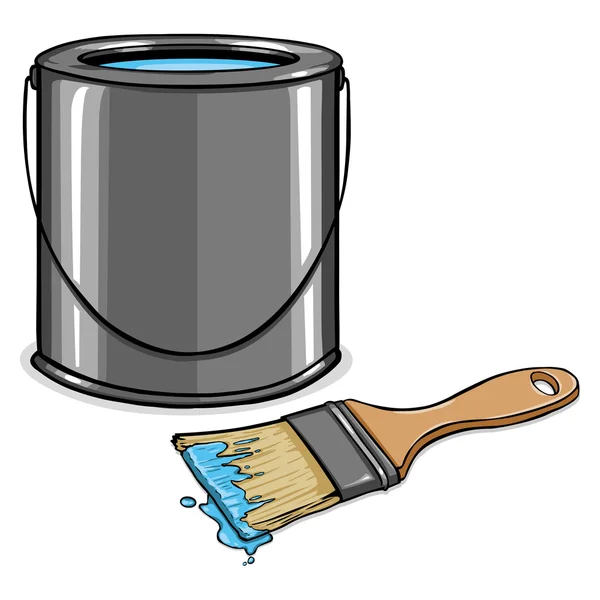 蓝色颜料罐和刷子 — 图库矢量图片