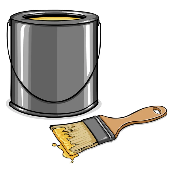 Yellow Paint  Can and Brush — Stock Vector