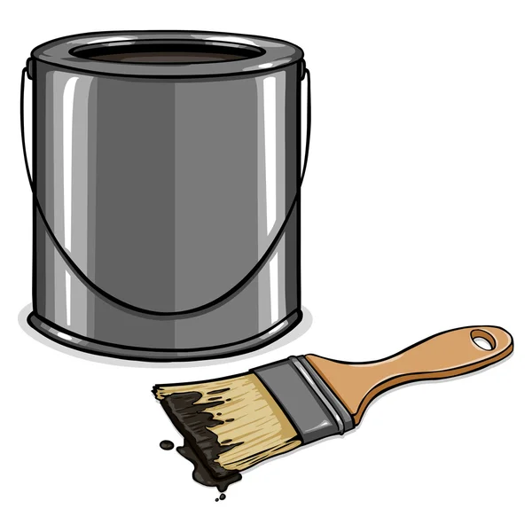 Black Paint Can and Brush — Stock Vector