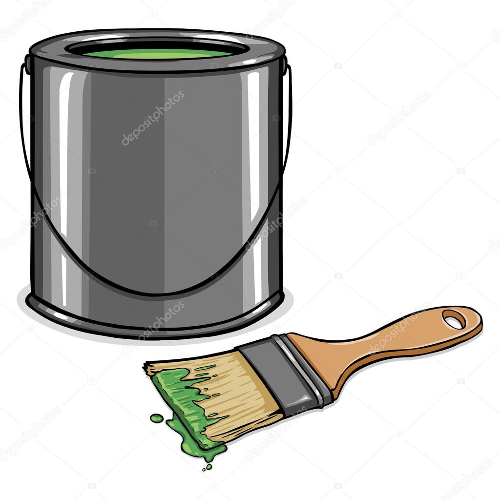 Green Paint Can and Brush Stock Illustration by ©nikiteev #80687346