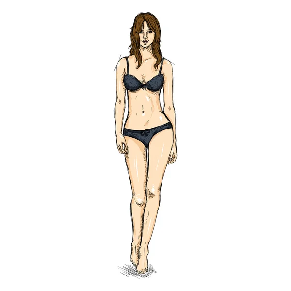 Modelo femenino en ropa interior — Vector de stock