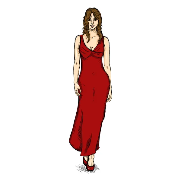 Modelo femenino en vestido — Vector de stock