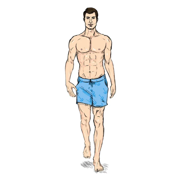 Mode männliches Modell in kurzen Hosen — Stockvektor