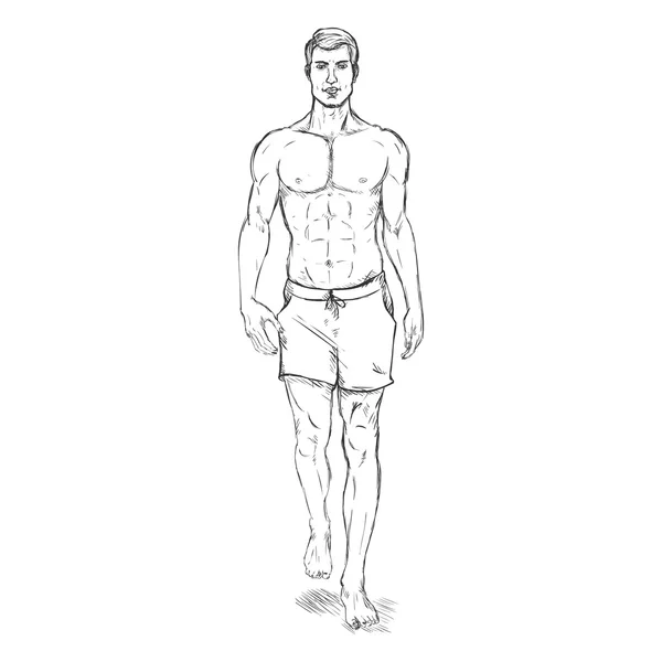 Modelo masculino de moda en pantalones cortos — Vector de stock