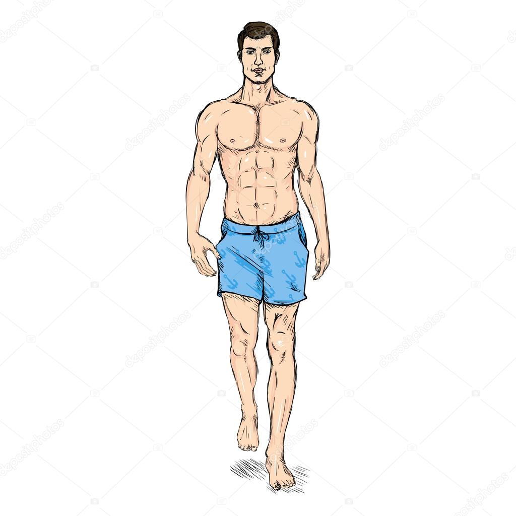 时尚男模特穿短裤 — 图库矢量图像© n