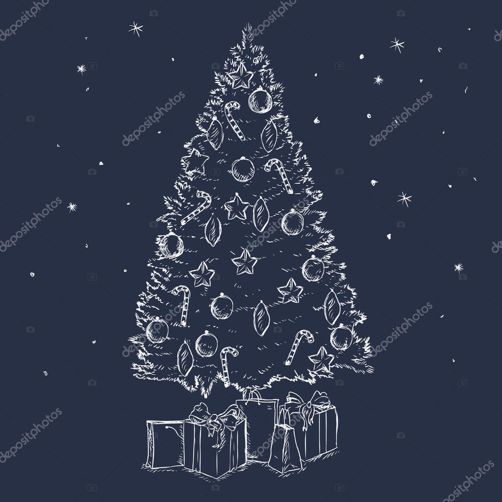 Albero di Natale con decorazioni e regali — Vettoriale Stock