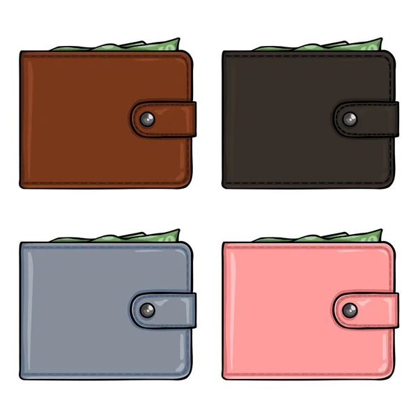 Tecknade färg läder plånböcker. — Stock vektor