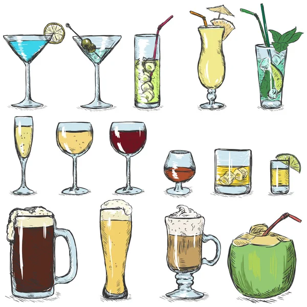 Color Sketch Cocktails — Stock Vector